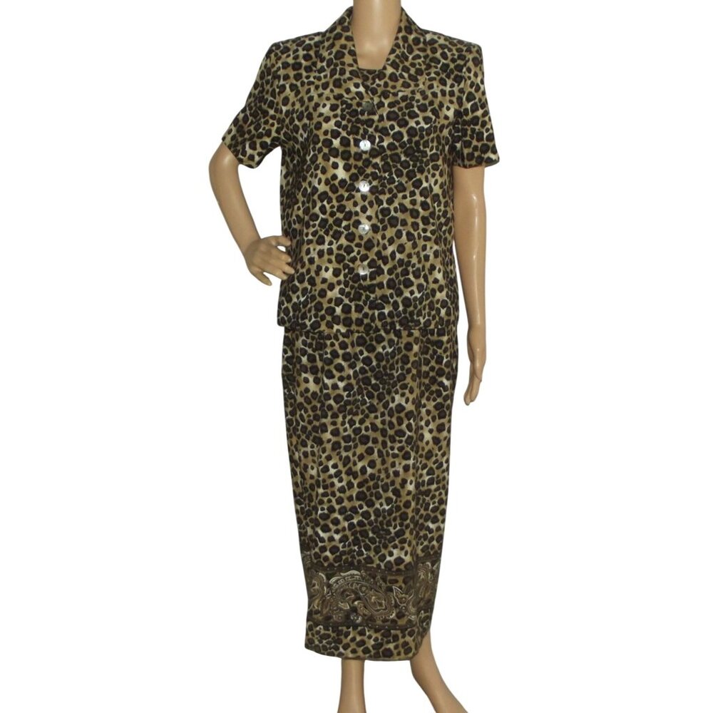 Miss Dorby Dress Jacket Set Womens Size 12 animal print leopard sleeveless maxi